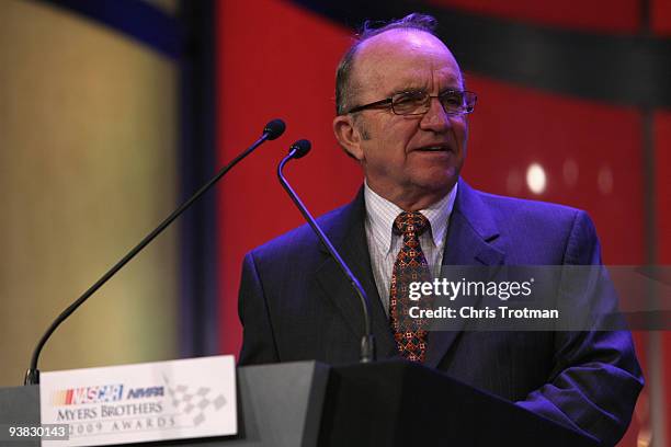 Team owner Jack Roush speaks during the NASCAR Sprint Cup Series Champions Week NMPA Myers Brothers Awards at the Venetian Resort Hotel & Casino on...