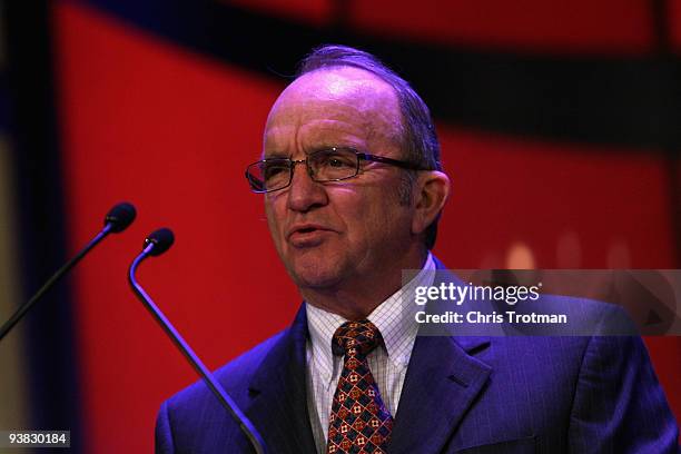 Team owner Jack Roush speaks during the NASCAR Sprint Cup Series Champions Week NMPA Myers Brothers Awards at the Venetian Resort Hotel & Casino on...