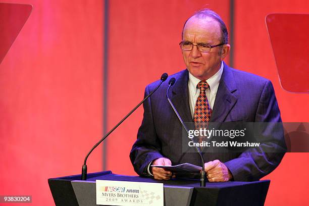 Team owner Jack Roush speaks during the NASCAR Sprint Cup Series Champions Week NMPA Myers Brothers Awards at the Venetian Resort Hotel & Casino on...