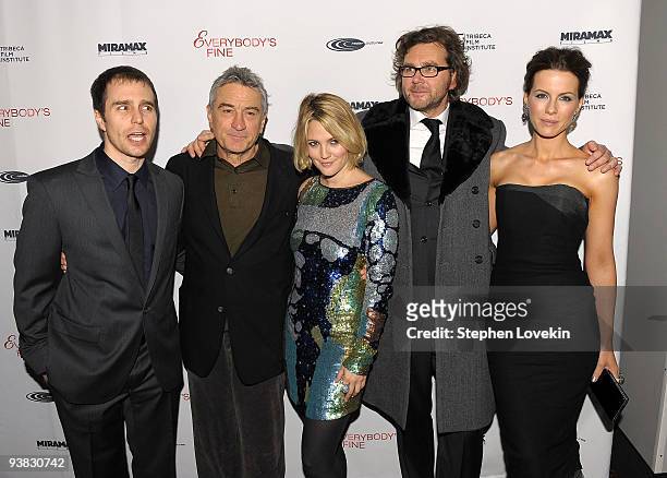 Actors Sam Rockwell, Robert De Niro, Drew Barrymore, director Kirk Jones and actress Kate Beckensale attend the Tribeca Film Institute's benefit...