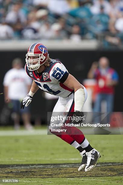 Linebacker Paul Posluszny of the Buffalo Bills during a NFL game against the Jacksonville Jaguars at Jacksonville Municipal Stadium on November 22,...