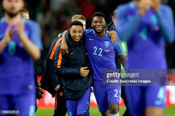 Kenny Tete of Holland, Timothy Fosu Mensah of Holland celebrates the victory during the International Friendly match between Portugal v Holland at...