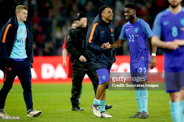 Kenny Tete of Holland, Timothy Fosu Mensah of Holland celebrates the victory during the International Friendly match between Portugal v Holland at...