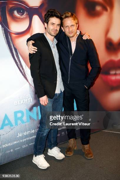 Director Yannick Renier and Director Jeremie Renier attend "Carnivores" Paris Premiere at UGC Cine Cite des Halles on March 26, 2018 in Paris, France.