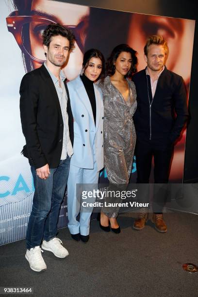 Director Yannick Renier, Actress Leila Bekhti, Actress Zita Hanrot and Director Jeremie Renier attend "Carnivores" Paris Premiere at UGC Cine Cite...