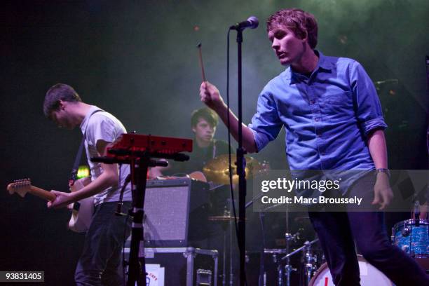 Gareth Campesino of Los Campesinos perform at Brixton Academy on December 3, 2009 in London, England.