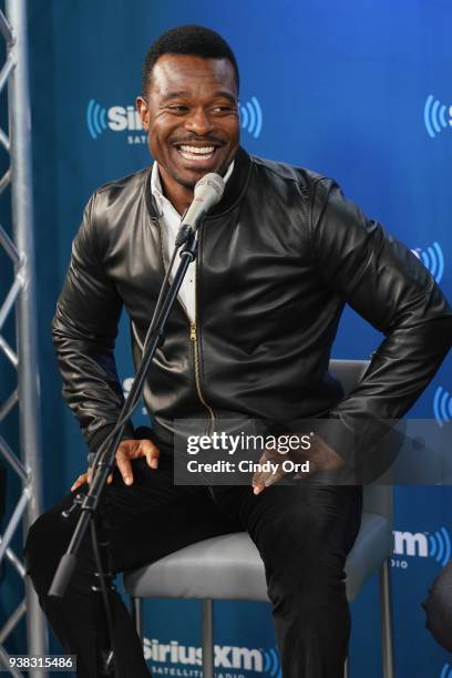 Lyriq Bent speaks as Hoda Kotb hosts a live SiriusXM event with Taraji P. Henson, Tyler Perry and the cast of "Acrimony" at the SiriusXM Studio on...