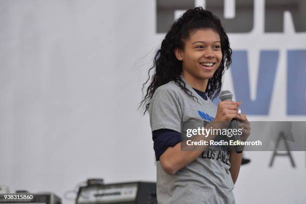 Sierra Capri speaks onstage at March For Our Lives Los Angeles on March 24, 2018 in Los Angeles, California.