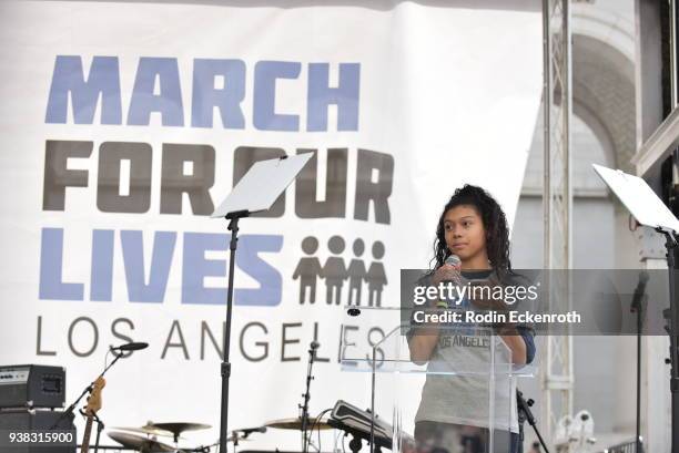 Sierra Capri speaks onstage at March For Our Lives Los Angeles on March 24, 2018 in Los Angeles, California.