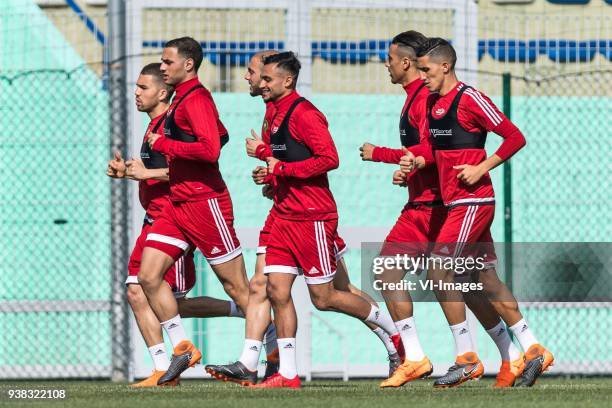 The players of Morocco during the warming up with Sofyan Amrabat of Morocco in. Front during a training session prior to the International friendly...