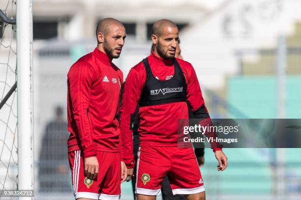 Nordin Amrabat of Morocco, Karim El Ahmadi of Morocco during a training session prior to the International friendly match between Morocco and...