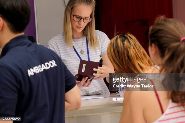 Passport checks at the Study Melbourne Welcome Party on March 23, 2018 in Melbourne, Australia. The students also participated in a Guinness World...