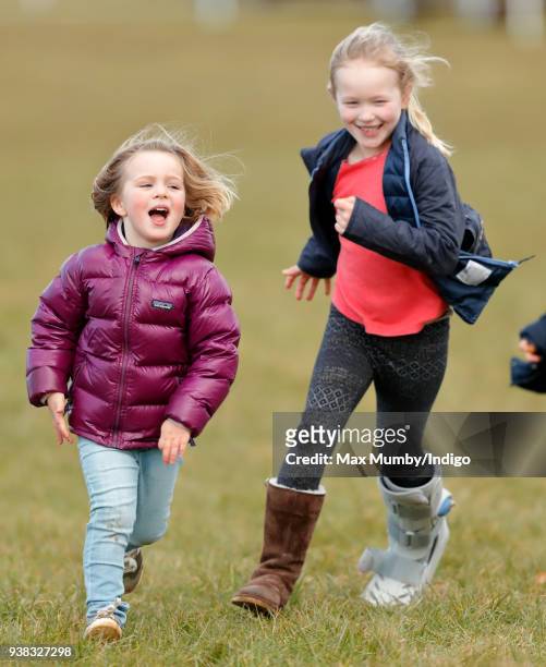 Mia Tindall and Savannah Phillips attend the Gatcombe Horse Trials at Gatcombe Park on March 25, 2018 in Stroud, England.