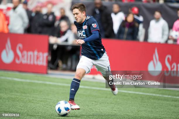 March 24: Kelyn Rowe of New England Revolution in action during the New England Revolution Vs New York City FC regular season MLS game at Gillette...