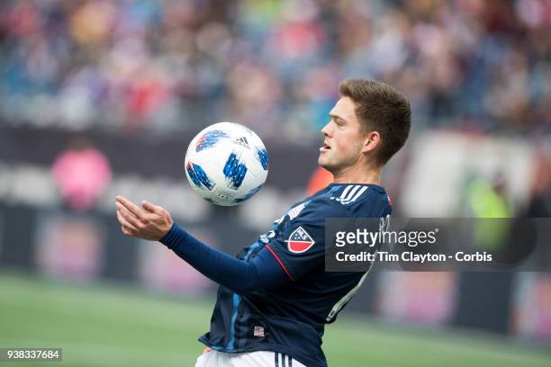 March 24: Kelyn Rowe of New England Revolution in action during the New England Revolution Vs New York City FC regular season MLS game at Gillette...