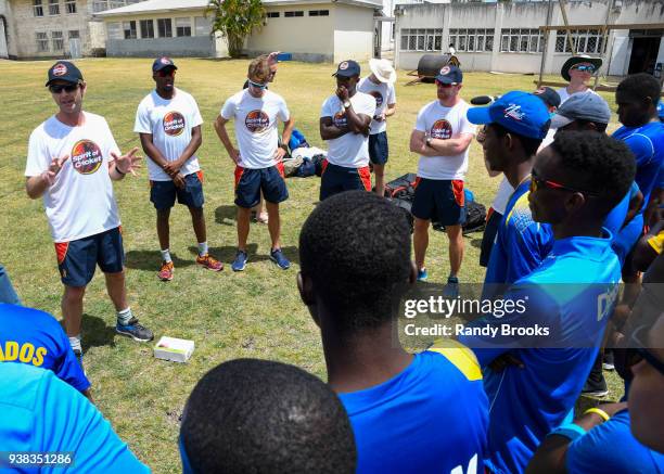 John Stephenson , Daniel Bell-Drummond , John Simpson , Fidel Edwards and Paul Collingwood during the MCC Champion County Training and School Visit...