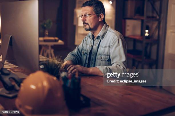 experienced and creative - man business hipster dark smile stock pictures, royalty-free photos & images