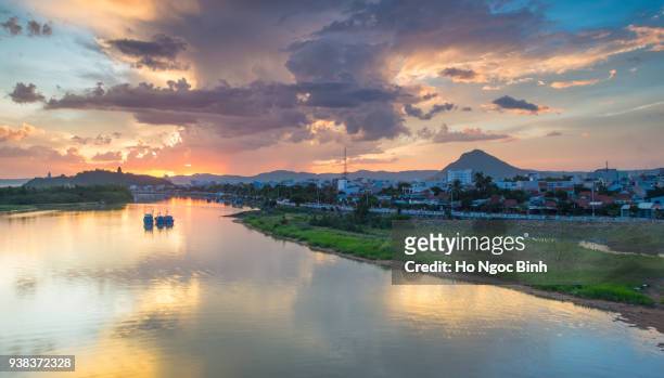 beautiful sunset in ba river, phu yen, viet nam - river ba stock pictures, royalty-free photos & images