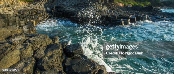 ghenh da dia (ganh da dia), giant's basalt causeway. tuy an district, phu yen province, vietnam/"ghanh da dia" - basalt rocks causeway in phu yen, vietnam - phu yen province stock pictures, royalty-free photos & images