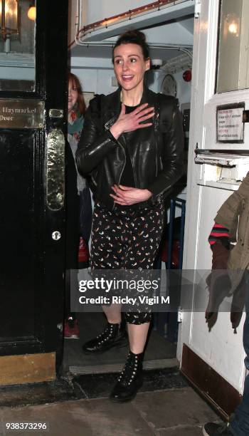 Suranne Jones seen leaving Theatre Royal Haymarket after her performance in Frozen on March 26, 2018 in London, England.
