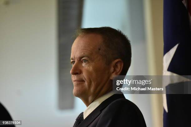 The Leader of the Opposition Bill Shorten is seen during a press conference at Parliament House on March 27, 2018 in Canberra, Australia. Today Bill...