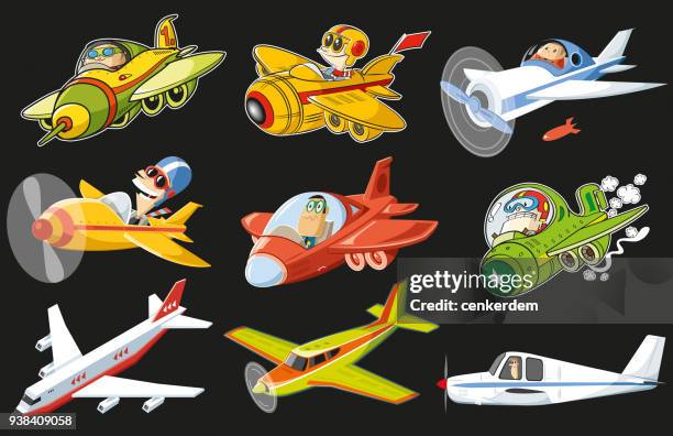 plane set - fighter plane pilot stock illustrations