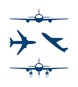 Airplane icons and plane with chassis