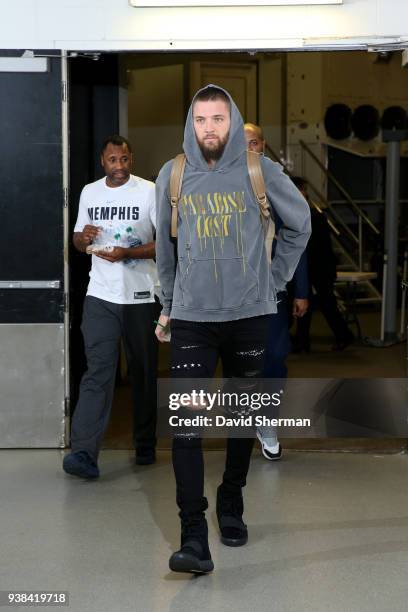 Chandler Parsons of the Memphis Grizzlies arrives to the arena prior to the game against the Minnesota Timberwolves on March 26, 2018 at Target...