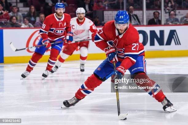 Montreal Canadiens left wing Alex Galchenyuk shoots on net during the second period of the NHL game between the Detroit Red Wings and the Montreal...
