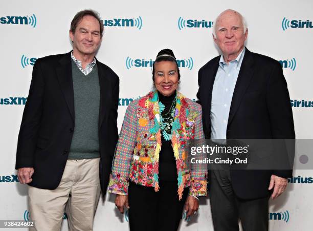 Peter W. Kunhardt, Xernona Clayton and Taylor Branch visit the SiriusXM Studios on March 26, 2018 in New York City.