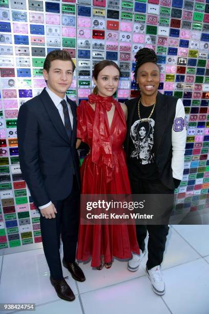 Tye Sheridan, Olivia Cooke and Lena Waithe attend the Premiere of Warner Bros. Pictures' "Ready Player One" at Dolby Theatre on March 26, 2018 in...