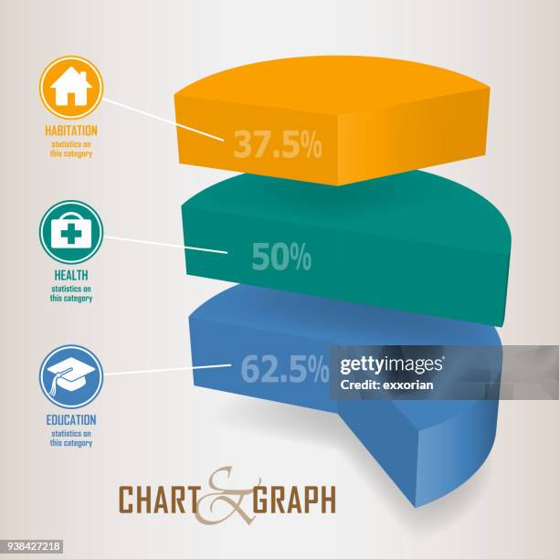 three dimensional pie chart infographic elements - square pie chart stock illustrations