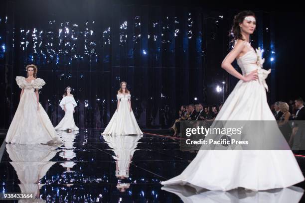 The fashion show presentation of Maison Nicole's Bridal, Evening and Red Carpet 2019 collections at the Palazzo dei Congressi in Rome.