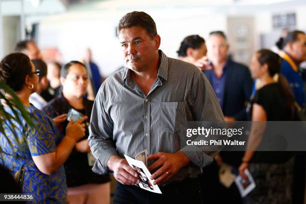 Craig Dowd arrives for the Memorial Service for former All Black Dylan Mika at Eden Park on March 27, 2018 in Auckland, New Zealand. Mika died last...