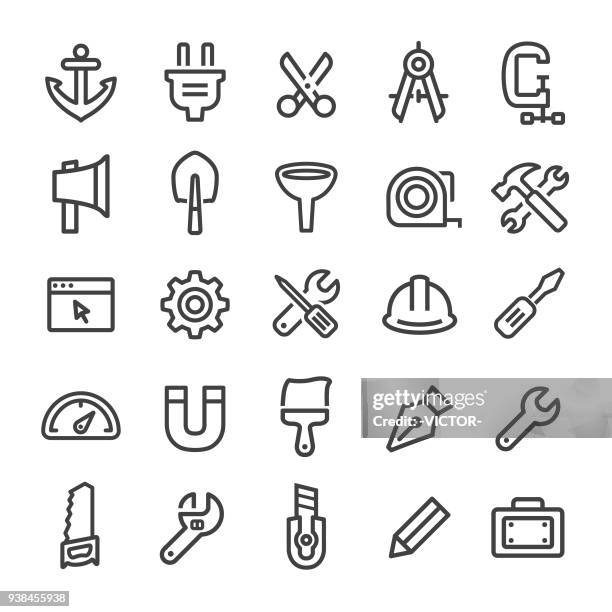 stockillustraties, clipart, cartoons en iconen met instrumenten en instellingen icons - slim line serie - gereedschap