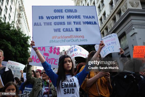 Actress Jenna Ortega participates in the March for Our Lives Los Angeles rally on March 24, 2018 in Los Angeles, California. More than 800 March for...