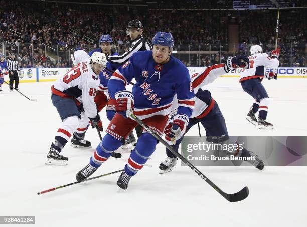 Cody McLeod of the New York Rangers skates against the Washington Capitals at Madison Square Garden on March 26, 2018 in New York City. The Capitals...