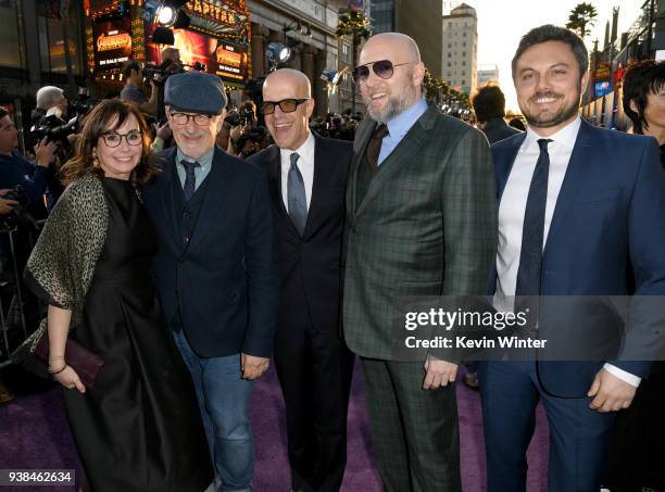 Kristie Macosko Krieger, Steven Spielberg, Donald De Line, Zak Penn and Dan Farah attend the Premiere of Warner Bros. Pictures' "Ready Player One" at...