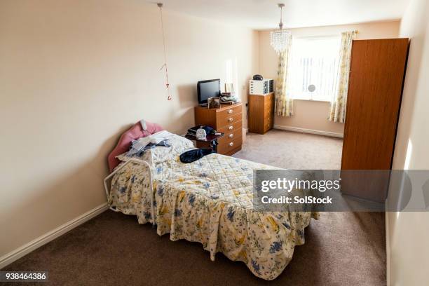 bedroom in a care home for the elderly - care home bed stock pictures, royalty-free photos & images