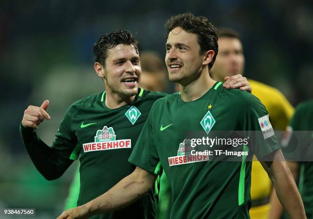 Zlatko Junuzovic of Werder Bremen and Thomas Delaney of Werder Bremen looks on during the Bundesliga match between SV Werder Bremen and 1. FC Koeln...