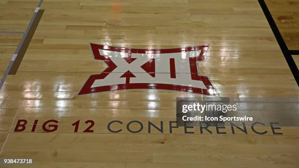 Big 12 logo during a quarterfinal game in the NCAA Division l Women's Championship between the UCLA Bruins and Mississippi State Lady Bulldogs on...