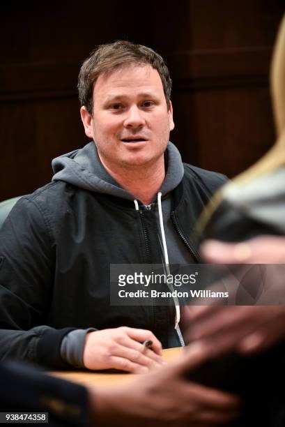 Musician / author Tom Delonge attends the signing and discussion of his new novel w/ AJ Hartley, "Sekret Machines" at Barnes & Noble at The Grove on...