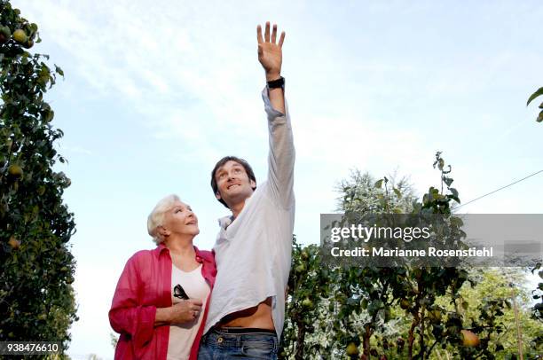 French singer and actress Line Renaud at home with Pierre Palmade, in La Jonchère, at Rueil-Malmaison, France, 26th August 2017