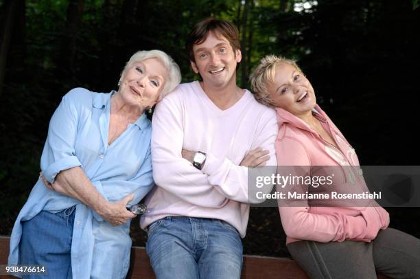French singer and actress Line Renaud at home with Pierre Palmade and Muriel Robin, in La Jonchère, at Rueil-Malmaison, France, 26th August 2017