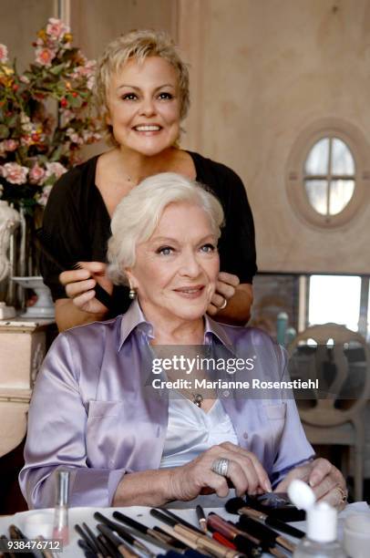 French singer and actress Line Renaud at home with Muriel Robin, in La Jonchère, at Rueil-Malmaison, France, 26th August 2017