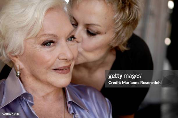 French singer and actress Line Renaud at home with Muriel Robin, in La Jonchère, at Rueil-Malmaison, France, 26th August 2017