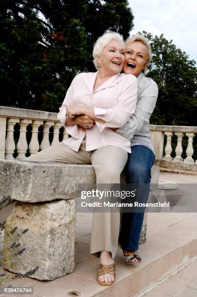 French singer and actress Line Renaud at home with Muriel Robin, in La Jonchère, at Rueil-Malmaison, France, 26th August 2017