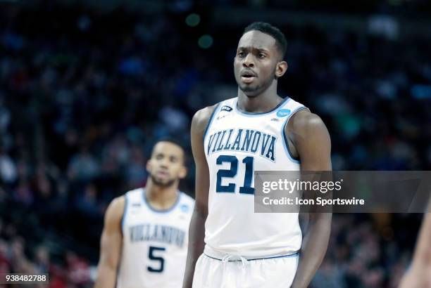 Villanova forward Dhamir Cosby-Roundtree waits at the line during an Elite Eight matchup between the Villanova Wildcats and the Texas Tech Red...