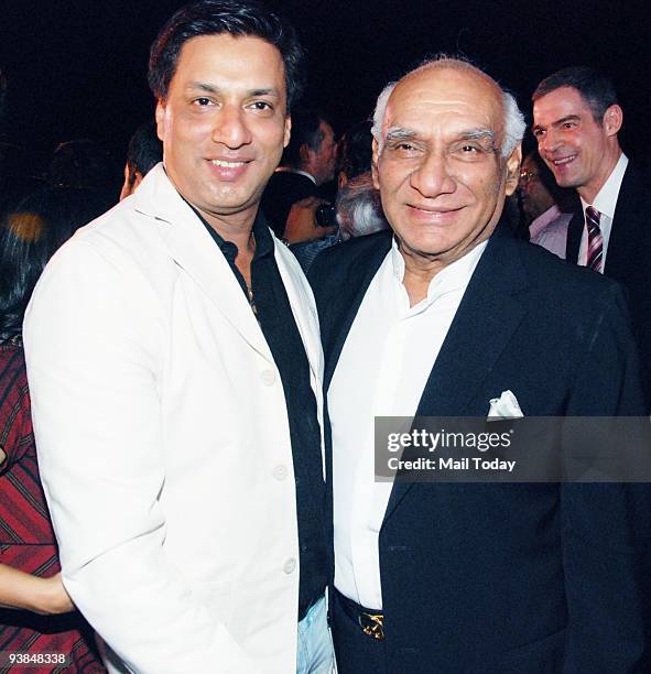 Directors Madhur Bhandarkar and Yash Chopra at the opening of a French Film Festival, a part of the French cultural festival Bonjour India, in Mumbai...