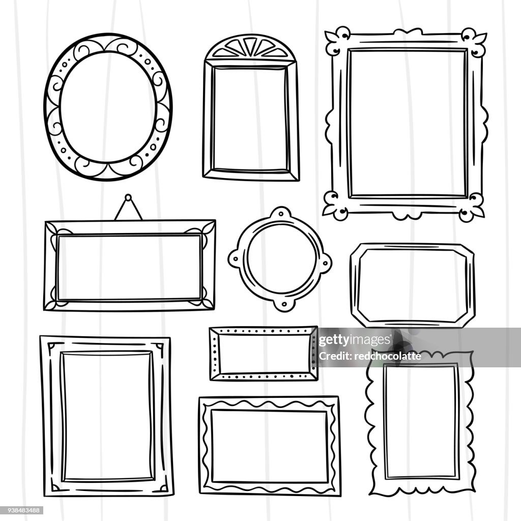 Outline Color Frame Cute Hand Drawn Frames Vector Set Graphic Design Outline Frame Elements ...